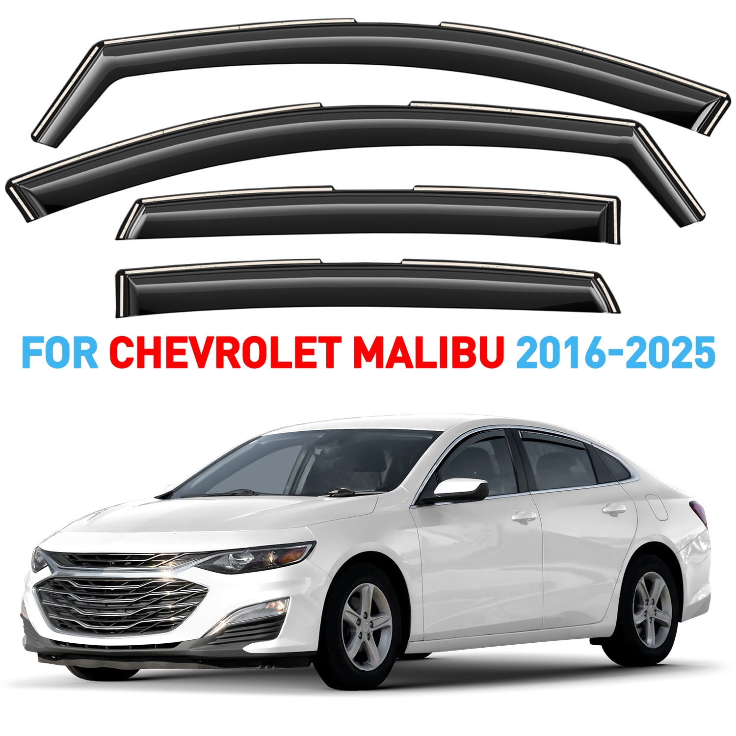 GrandWheel Co Window Deflectors Smoke Tinted In-Channel Side Window Vent Visor Deflectors Rain Guards Compatible with Malibu 2016-2025 - 4pcs. GW0895