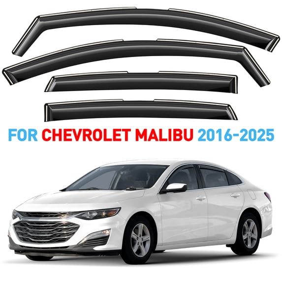 GrandWheel Co Window Deflectors Smoke Tinted In-Channel Side Window Vent Visor Deflectors Rain Guards Compatible with Malibu 2016-2025 - 4pcs. GW0895