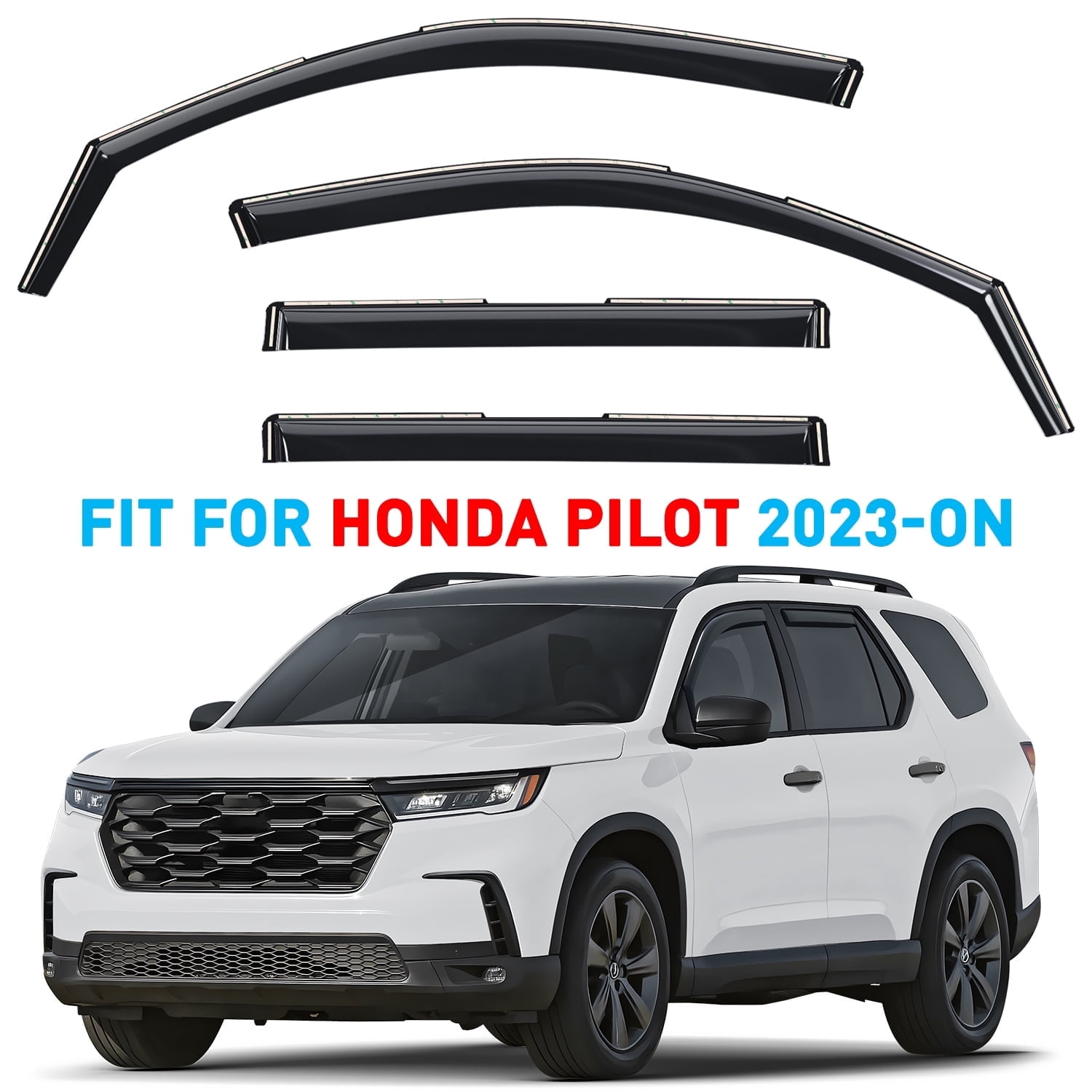GrandWheel Co Window Deflectors Smoke Tinted In-channel Side Window Vent Visor Deflectors Rain Guards Compatible with Honda Pilot 2023-2025 - 4 pcs. GW1005