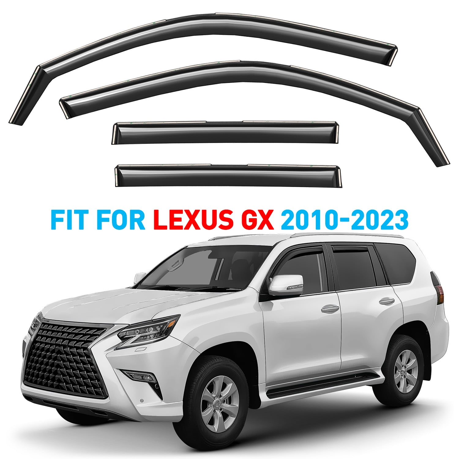 GrandWheel Co Window Deflectors Smoke Tinted In-channel Side Window Vent Visor Deflectors Rain Guards Compatible with Lexus GX 2010-2023 - 4 pcs. GW0957