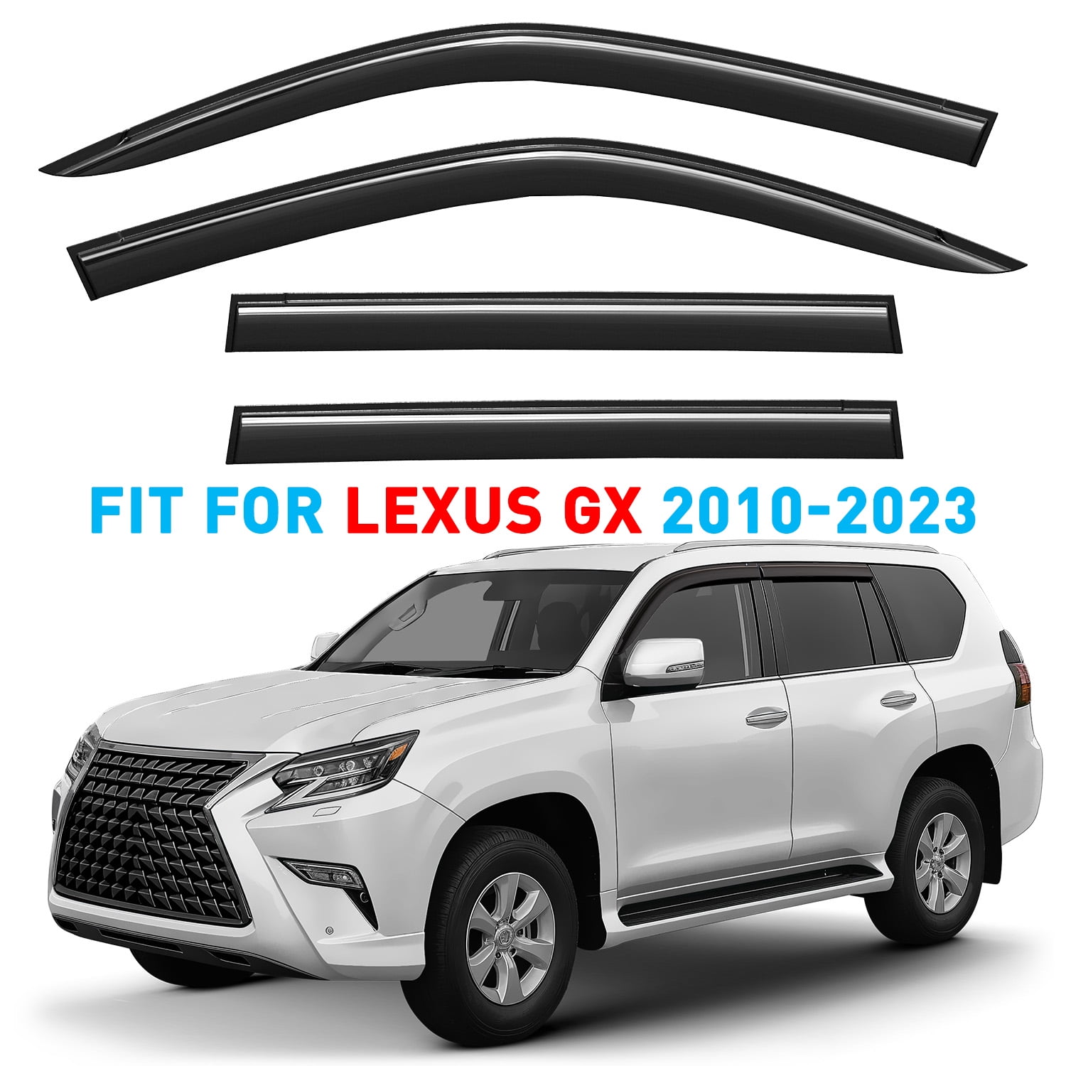 GrandWheel Co Window Deflectors Smoke Tinted Tape-On Side Window Vent Visor Deflectors Rain Guards Compatible with Lexus GX 2010-2023 - 4 pcs. GW0978