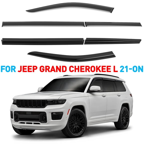 GrandWheel Co Window Wind Deflectors Smoke Tinted Tape-On Side Window Vent Visor Deflectors Rain Guards Compatible with Jeep Grand Cherokee L 2021-2026 - 6 pcs. GW1049