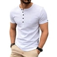 thumbnail image 1 of Grandad Collar Henley T Shirt for Men , Men's Smart Half Buttons Tee Slim Fit Collarless Polos T-Shirts Summer Regular Fit Casual Tops Button Up V Neck Pullover Plain Basic Tees Shirt, 1 of 7