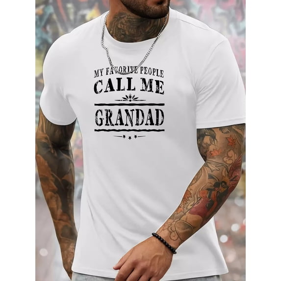 Grandad Print Tee Shirt, Tees For Men, Casual Short Sleeve T-shirt For Summer