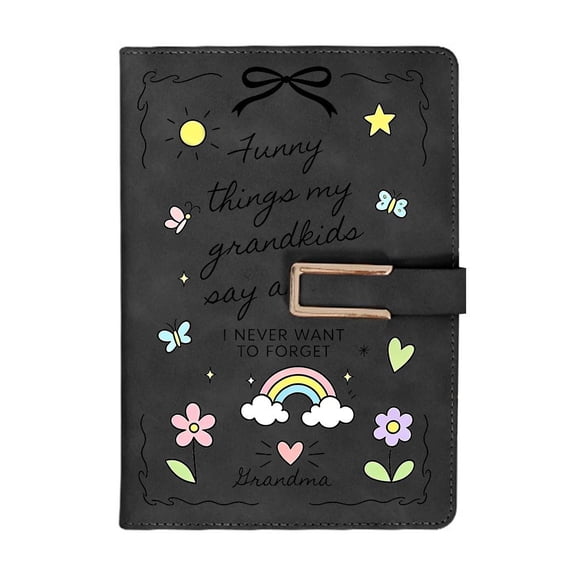 Grandchildren Memory Journal, PU Leather Grandma Keepsake Notebook, Funny Quotes and Stories Diary for Grandparents, Family Gift