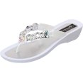 thumbnail image 1 of Grandco Sandals for Women AB Deluxe Thong Jeweled Beaded Flip Flops 7, White 27233E, 1 of 5
