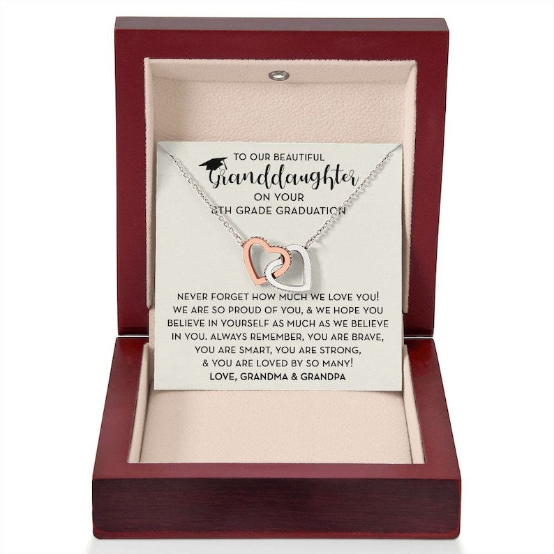 Granddaughter 8th Grade Graduation, Granddaughter Interlocking Heart Necklace, Granddaughter Jewelry, Granddaughter 8th Grade Graduation, Multi Interlocking Heart Necklace