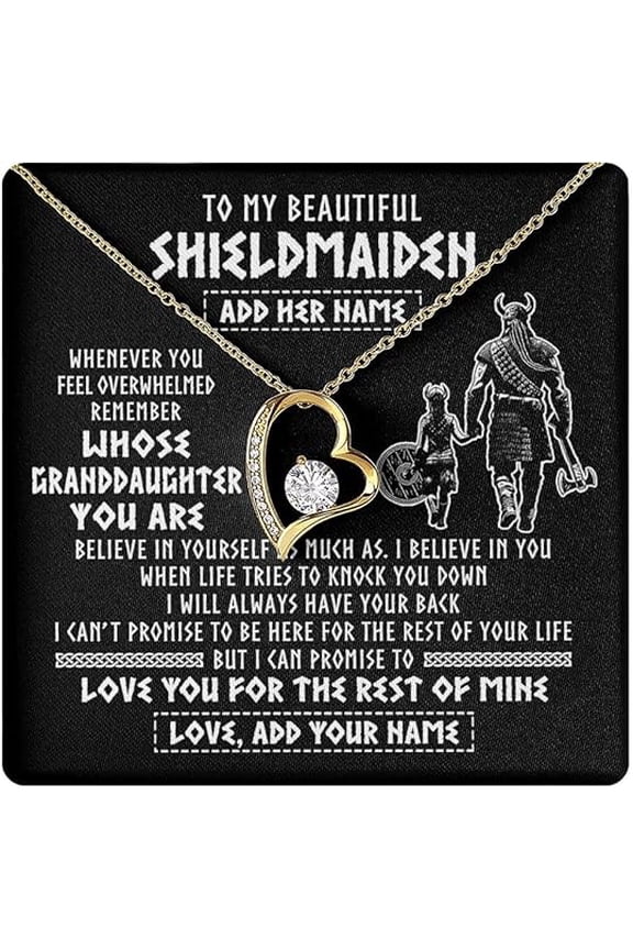 To My Granddaughter Birthday Gift from Grandfather, Beautiful Shieldmaiden Viking Necklace, Christmas Gift with Message Card and Gift Box, Forever Love Necklace