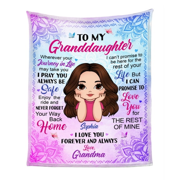 Granddaughter Boho Mandala Pattern Fleece Blanket, 50x60in Fleece Blanket