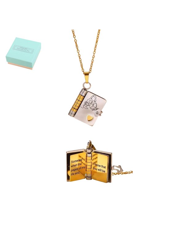 To My Granddaughter Book Necklace, Adjustable Chapter Book Jewelry with 6 Pages,Personalized Engraved Hidden Message Openable Gift from Mom Dad Grandma