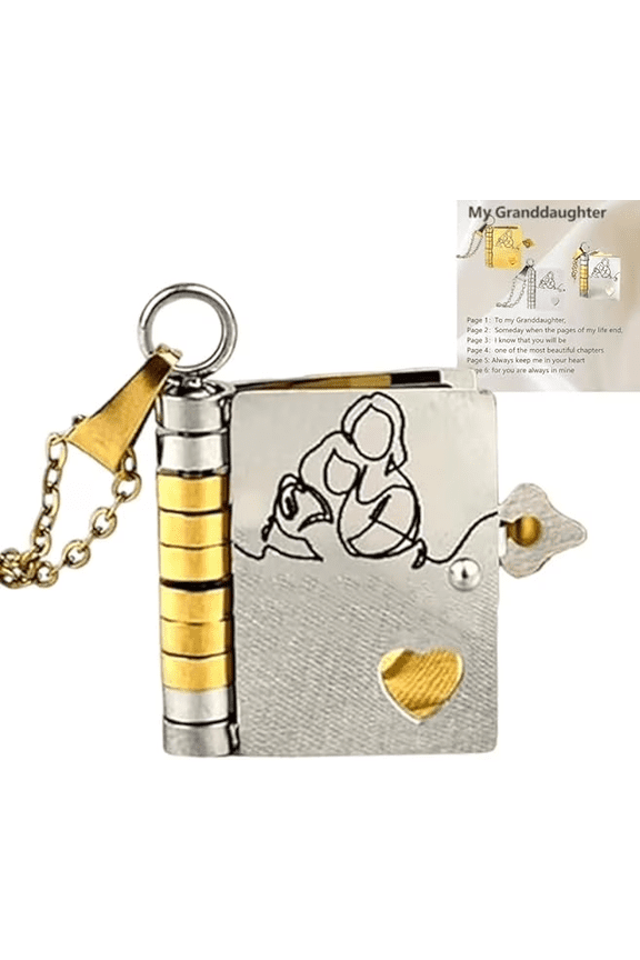 For Granddaughter Book Necklace, The Most Beautiful Chapter Book Necklace - Personalized Granddaughters Necklaces Gift, Mini Engraved Inspirational Keepsake from Grandma(Silver+Gold)