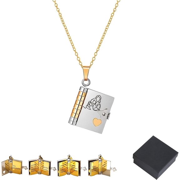To My Granddaughter Book Necklace, Engraved Granddaughter Gift from Grandma with 6 Pages, Openable Stainless Steel Story Necklace, Heartfelt Keepsake Jewelry