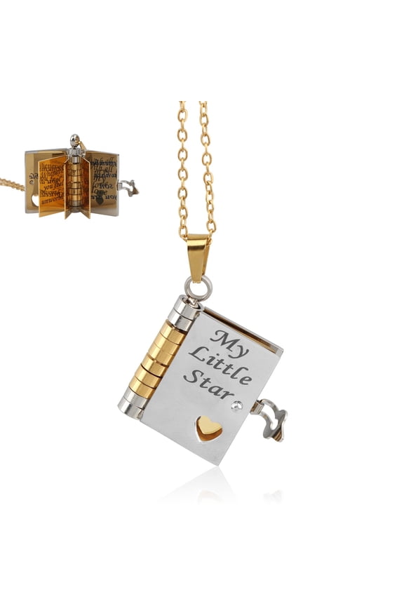 To My Granddaughter Book Necklace, Gold Silver Book Pendant, Beautiful Chapter with 6 Pages Engraved Information, Stainless Steel Meaningful Jewelry Gift
