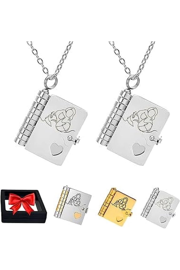 To My Granddaughter Book Necklace, For Granddaughter - The Most Beautiful Chapter Book Necklace, granddaughter Gifts from Grandma with 6 Pages Engraved Information(2Pcs B)