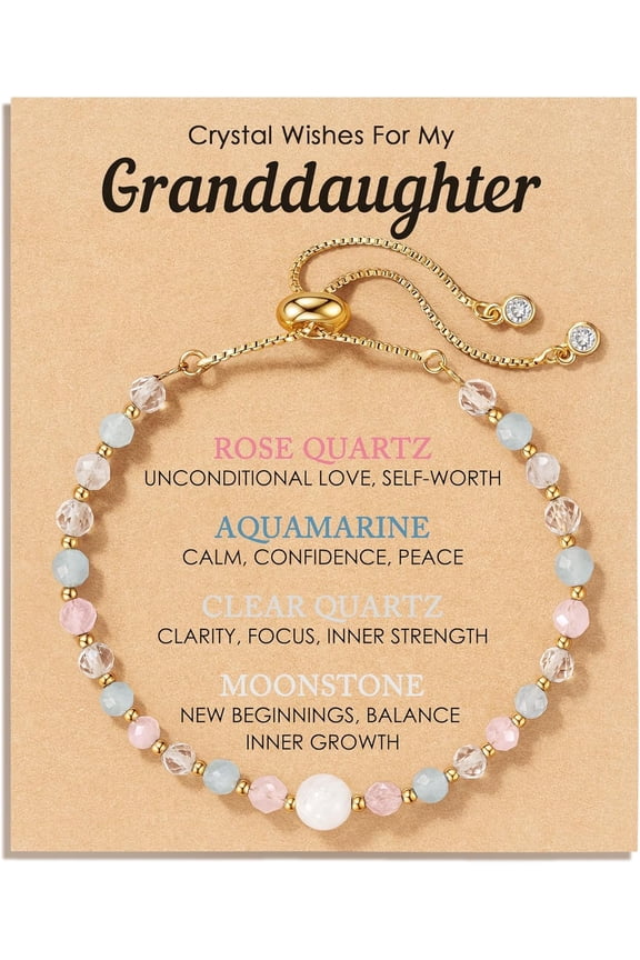 Granddaughter Bracelet Gift - Natural Healing Stones with Meaningful Quote Card - Rose Quartz Moonstone Jewelry from Grandparents