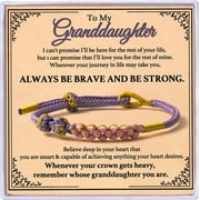 ESUNARTY To My Granddaughter Cherry Knot Bracelet, Granddaughter Bracelet Gift From Grandma Adjustable Hand Woven Braided Bracelets for Women Birthday Jewelry Gifts
