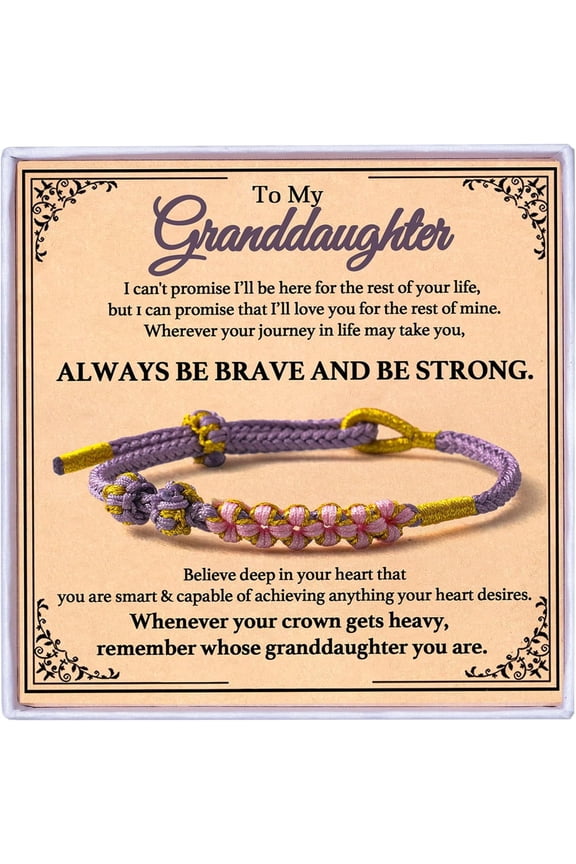 To My Granddaughter Cherry Knot Bracelet, Granddaughter Bracelet Gift From Grandma Adjustable Hand Woven Braided Bracelets for Women Birthday Jewelry Gifts