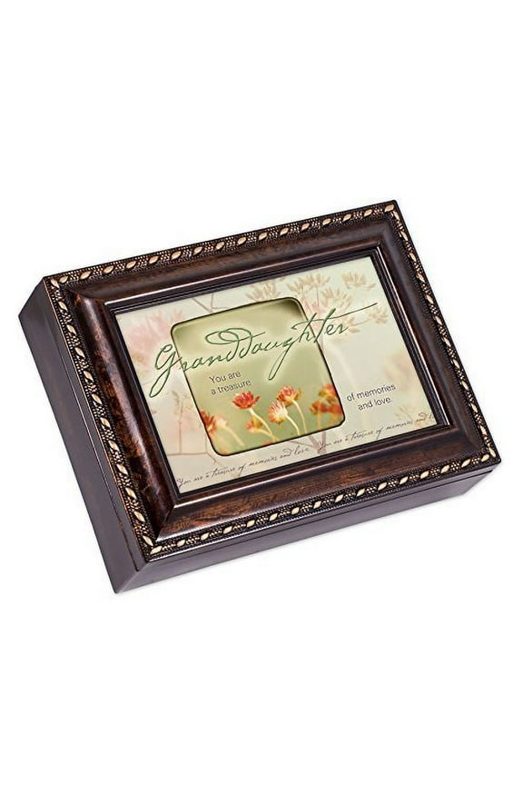 Granddaughter Dark Burl Wood Finish with Gold Trim Jewelry Music Box - Plays Tune Pachelbel's Canon in D