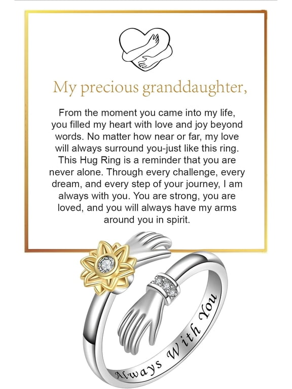 Granddaughter Daughter Hug Ring For Hope Rings, Stainless Steel Inspirational Jewelry Engraved Always With You Love You Forever Message Adjustable Non Tarnish Jewelry Birthday Gift Card