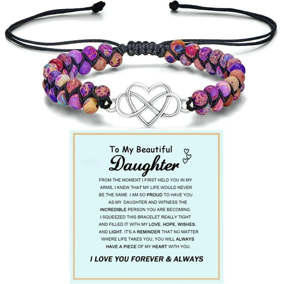 To My Granddaughter/Daughter/Mom Gift From Grandma -Infinity Heart Bracelet For Women, Natural Emperor Stone Double Layer Purple Beaded Woven Wrap Bracelets Adjustable Mind Peace Jewelry