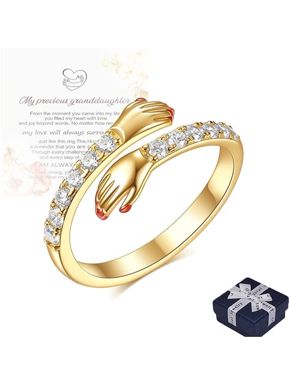 For Granddaughter - Filled It with My Love and Light Hug Ring, Granddaughter Gifts from Grandma, Adjustable Hug Ring for Granddaughter, Stackable Christmas Birthday Gift