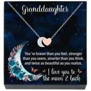 SHERIDANSTAR Granddaughter Gifts for Girls, Teens, Women, I Love You To The Moon and Back Heart & Moon Pendant Necklace On Message Card Jewelry Gifts for Granddaughters (Boho Blue 2 Tone Rose/Silver)