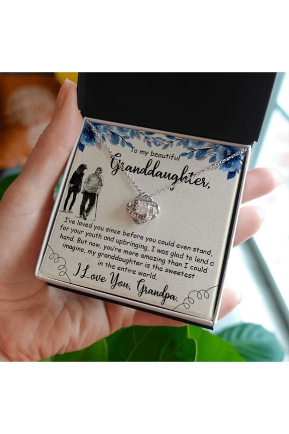Granddaughter Gifts from Grandfather with Message Card and LED Box, Gift From Grandpa, Gift For Granddaughter, Love Knot Necklace, Gift Box, Message Jewelry, Birthday Gift, Graduation Gift