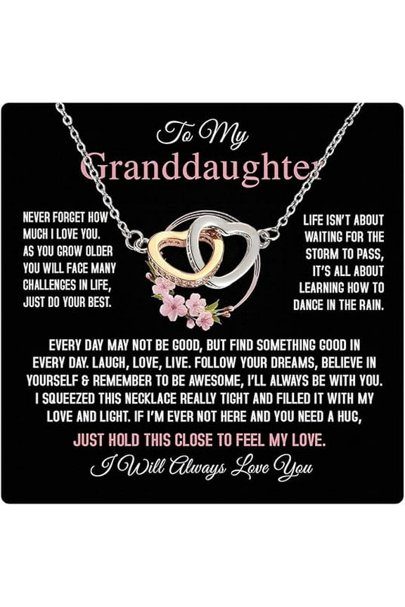 Granddaughter Gifts from Grandma and Grandpa, Interlocking Heart Necklace for Granddaughter, To My Granddaughter Necklace With Heartfelt Message & Elegant Box, Jewelry Gift for Birthday
