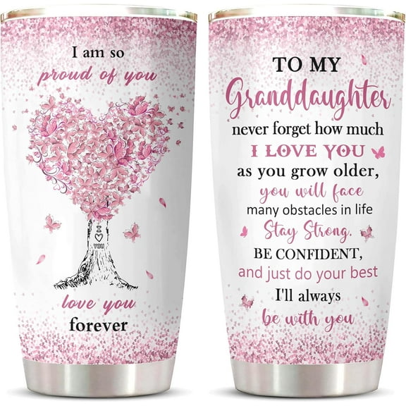 Granddaughter Gifts Tumbler 20oz 1PC, Great Birthday Gifts For Granddaughter From Grandma Mug, Best Christmas Graduation Valentines Day Decoration Present For Grandchild Coffee Cup