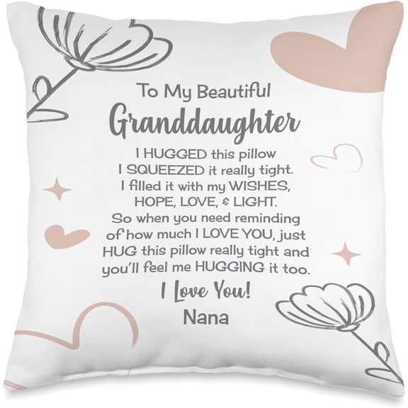 Granddaughter Gifts from Nana, Pink, Grey, Best, hugs, Love Throw Pillow