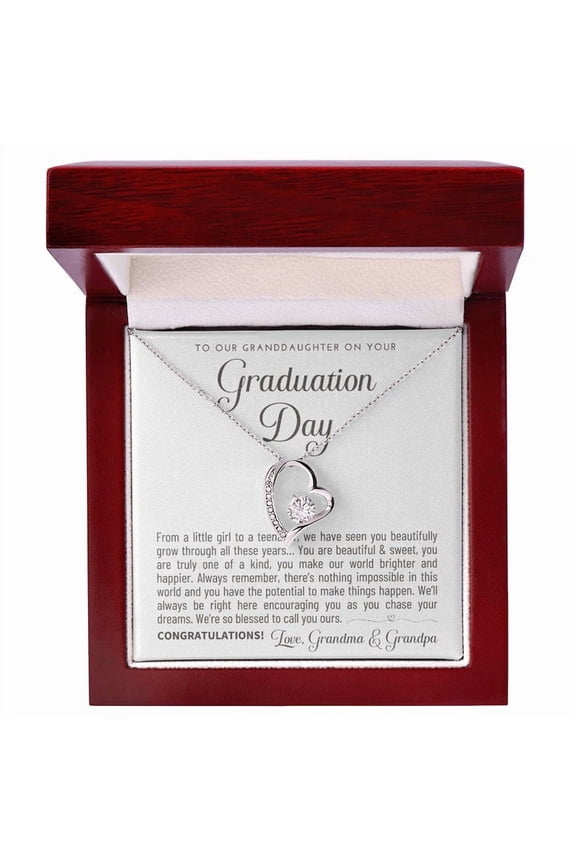 Granddaughter Graduation Gift from Grandma & Grandpa, Gift for Granddaughter Graduation, Granddaughter Graduation Necklace Jewelry with LED Gift Box and Message Card