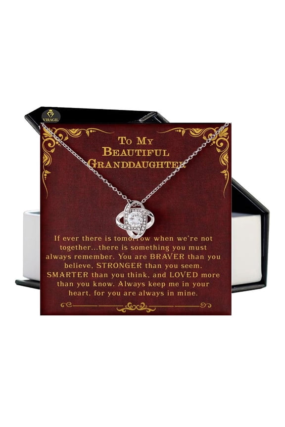 Granddaughter From Grandma And Granddaughter Birthday Message Card Necklace From Grandmother Or Grandpa Jewelry Charm Present With Message Card And Box Knot 7 #312, White Love Knot Necklace