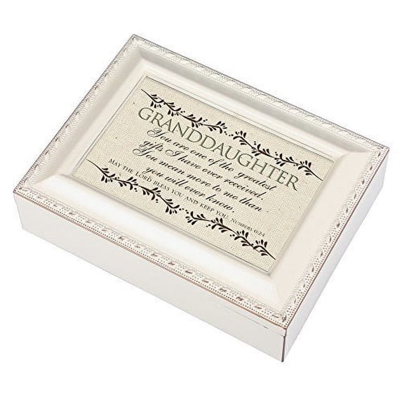 Granddaughter Greatest Gift Ivory Finish Jewelry Music Box Plays Tune Ave Maria