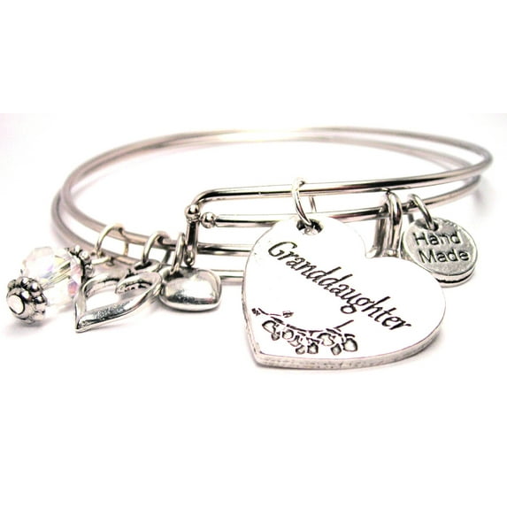 Granddaughter Heart Expandable Bangle Bracelet Set, Fits 7.5 wrist, Exclusive