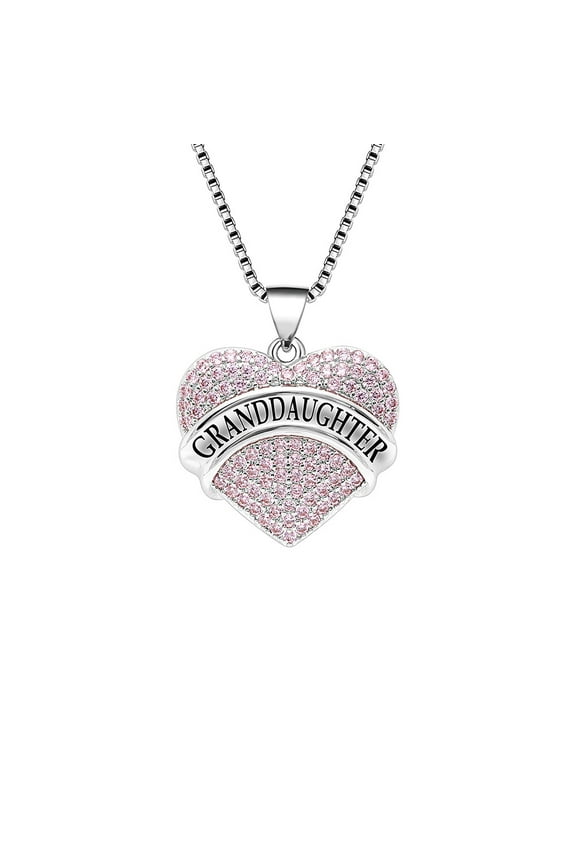 Granddaughter Necklace for Women by Ginger Lyne CZ Heart Pendant White Gold Plated