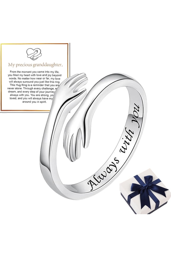 To My Granddaughter - Hug Ring,925 Sterling Silver Adjustable Hug Rings for Women,Engraved Always with You Granddaughter Rings Jewelry Gift from Grandma Grandmother for Birthday