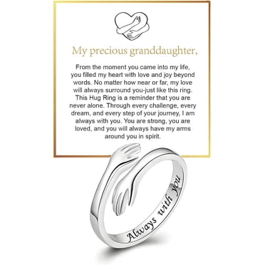 JZCOLOR Silver Hug Ring For Women: Adjustable Hugging Hand Ring Always Daughter Forever Friend Hug Open Ring (Always Mother Forever Friend