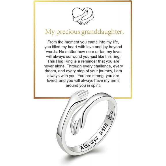 To My Granddaughter Hug Ring For Hope Rings, Inspirational Stainless Steel Engarved With Always With You Message Adjustable Ring for Women Non Tarnish Jewelry Gift for Her Birthday Christmas
