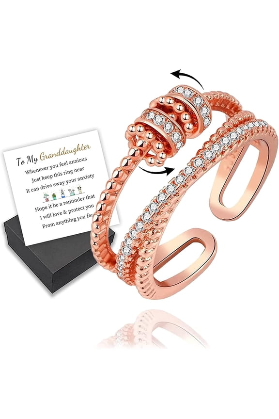 To My Granddaughter, I Will Protect You from Anything You Fear Fidget Ring, Adjustable Fidget Rings for Anxiety for Women, Granddaughter Ring from Grandma (Rose Gold)