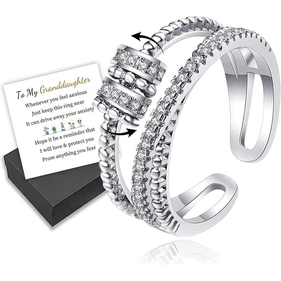 To My Granddaughter, I Will Protect You from Anything You Fear Fidget Ring, Adjustable Fidget Rings for Anxiety for Women, Granddaughter Ring from Grandma (Silver)
