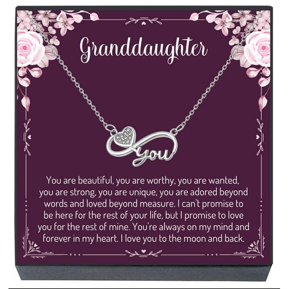 Granddaughter Infinity Heart Pendant Necklace Jewelry Gift from Grandma, Grandpa, Grandparents for Christmas Present, Birthday Gift, Valentine's Day, Stocking Stuffers for Teens and Women