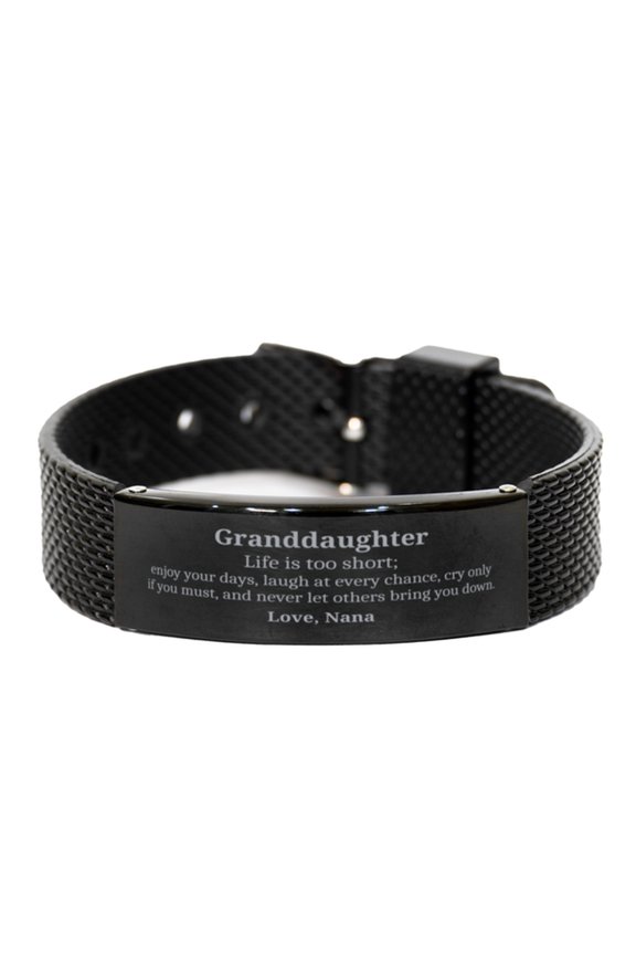 Granddaughter Inspirational Black Shark Mesh Bracelet, Nana Love, Birthday Gift for Her, Confidence, Life, Holidays, Unique