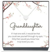 SHERIDANSTAR Granddaughter Jewelry Heart Necklace Gift from Grandma, Grandpa, Grandparents,"One Wish" Jewelry for Girls, Teens, Women, Christmas, Stocking Stuffer (Silver)
