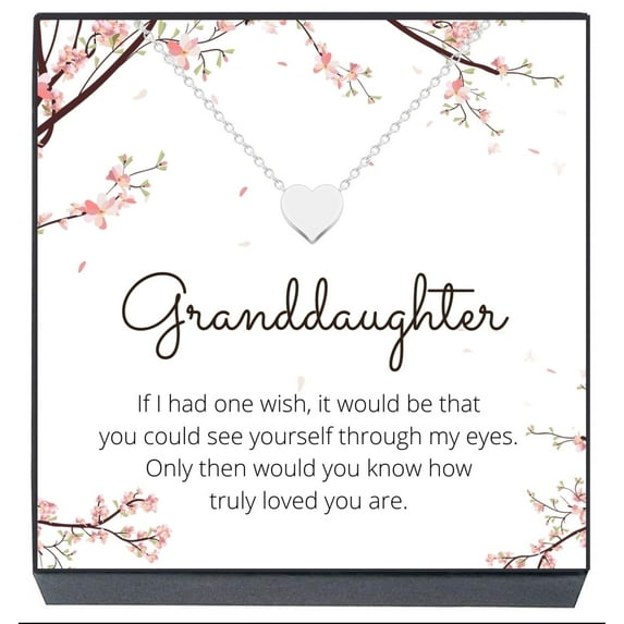 Granddaughter Jewelry Heart Necklace Gift from Grandma, Grandpa, Grandparents,"One Wish" Jewelry for Teens, Women, Christmas, Stocking Stuffer (Silver)