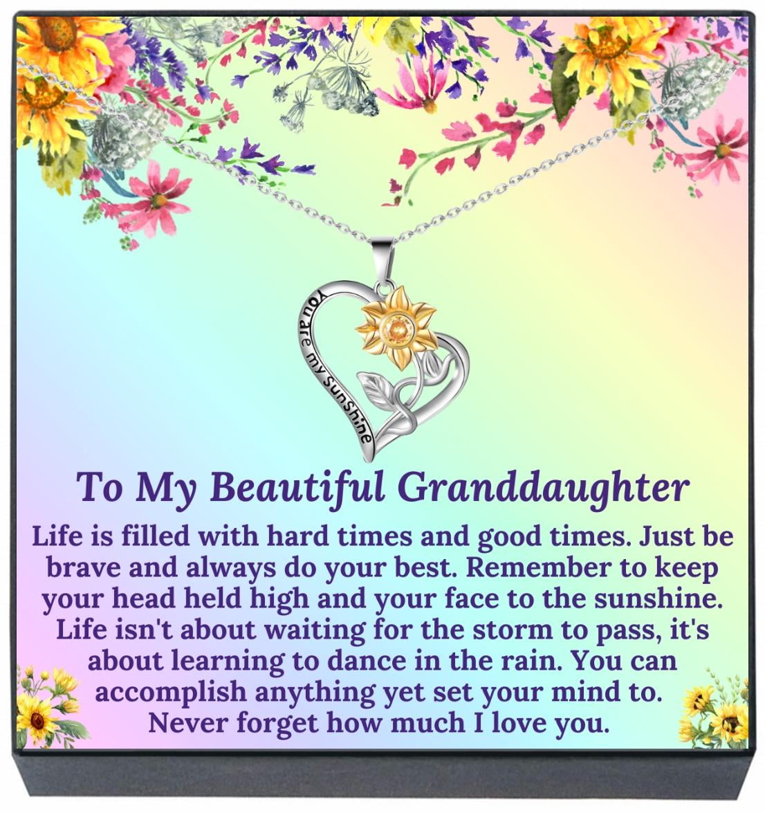 SHERIDANSTAR Granddaughter Jewelry Heart Sunflower Sunshine Necklace Gift from Grandma, Grandpa, Grandparents, Birthday, Graduation Jewelry for Girls, Teens, Women, Birthday Present (Style 3)