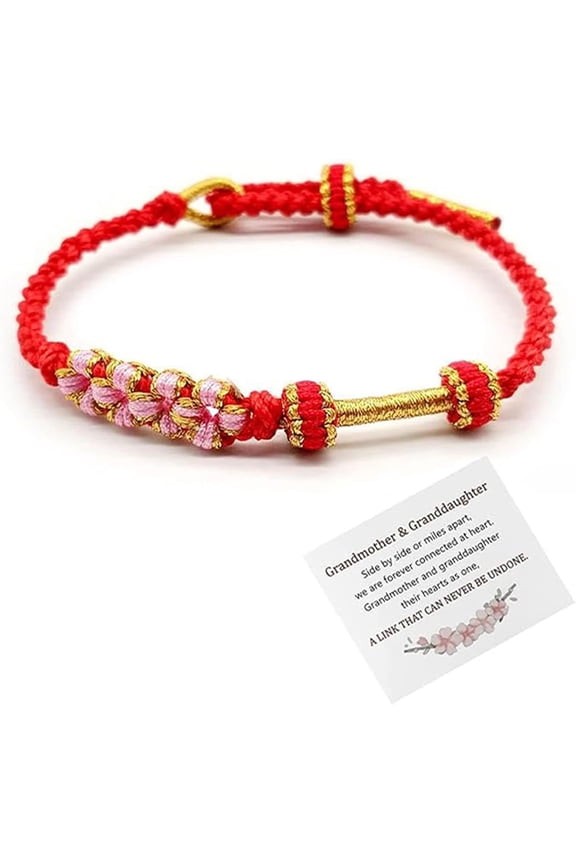To My Granddaughter A Link That Can Never Be Undone Cherry Knot Bracelet, Granddaughter Bracelet from Grandma Adjustable Hand Braided DIY Bracelet For Women Birthday Jewelry Gifts