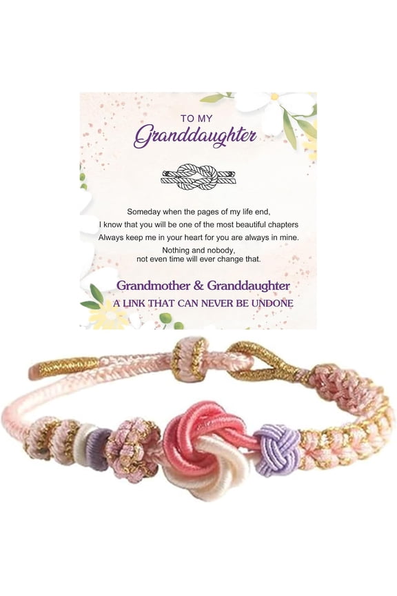 For Granddaughter - A Link That Can Never Be Undone Peach Blossom Knot Bracelet, Granddaughter Bracelet from Grandma Always Brave And Strong Adjustable Hand Braided DIY Bracelet For Women Gifts ﻿
