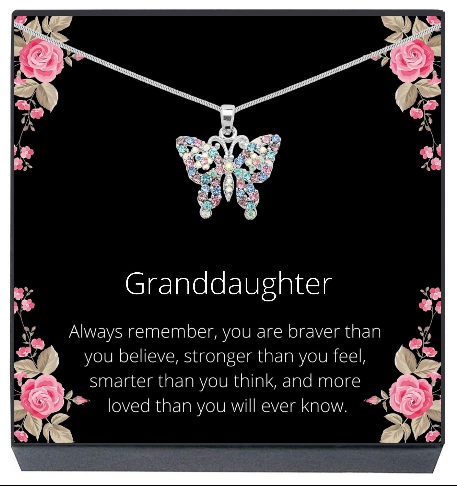 Granddaughter Multicolor Butterfly Necklace Jewelry Gift for Teens, Tweens