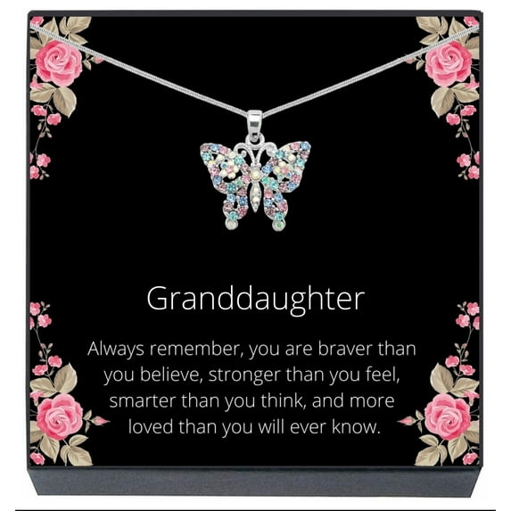 Granddaughter Multicolor Butterfly Necklace Jewelry Gift for Teens, Tweens