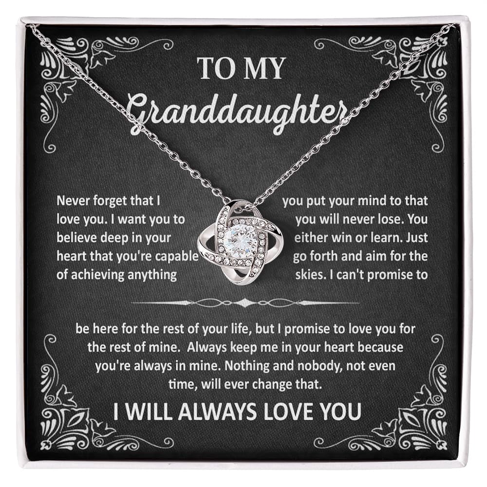 To My Granddaughter Necklace From Grandma, Granddaughter From Grandpa, Granddaughters Necklace With Message Card And Box, Graduation Anniversary Birthday Granddaughters #1241, Gold Love Knot Necklace